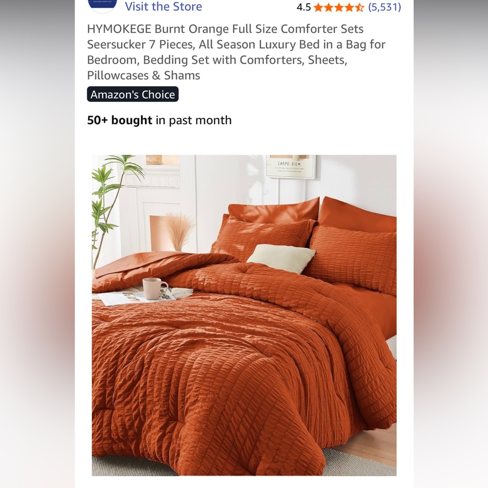 Burnt Orange Bedding Set - 7 Piece
